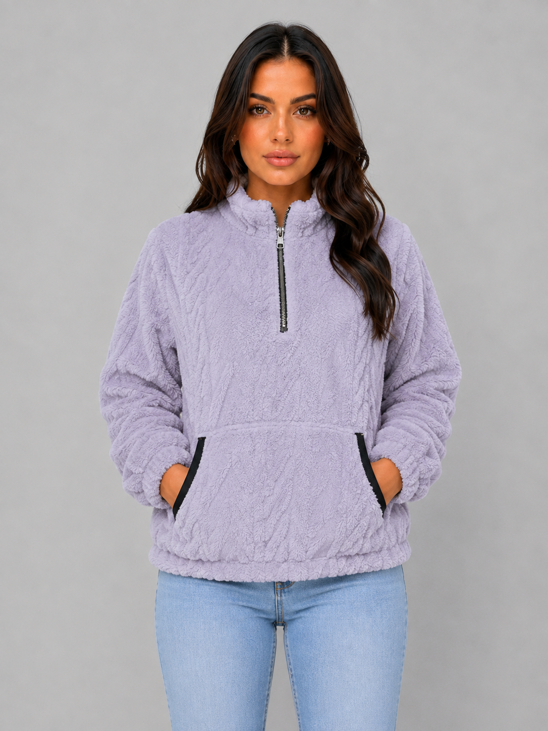 Plush Half Zip Pullover – High Neck Fleece Jacket