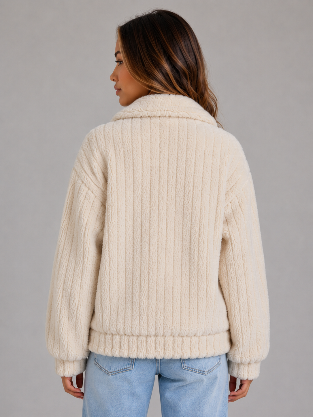 Plush Teddy Jacket – Button-Up Collared Fleece Cardigan
