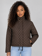 Polka Dot Cropped Jacket – Zip Up High Collar Drawstring Coat