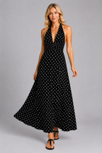 Polka Dot Halter Maxi Dress