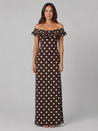 Off-Shoulder Polka Dot Maxi Dress