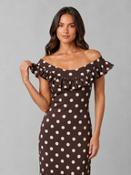 Off-Shoulder Polka Dot Maxi Dress