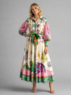 Printed Belted Maxi Shirt Dress