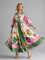 Printed Belted Maxi Shirt Dress