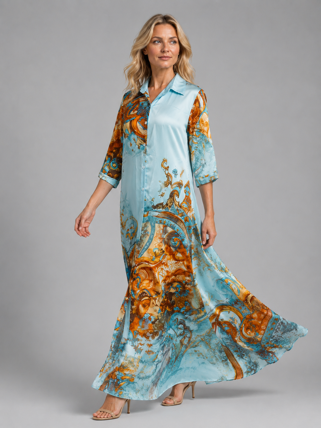 Women's Printed Shirt Maxi Dress