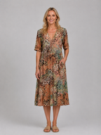 Printed V-Neck Midi Dress