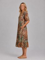 Printed V-Neck Midi Dress