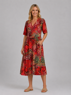 Printed V-Neck Midi Dress