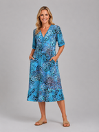 Printed V-Neck Midi Dress