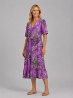 Printed V-Neck Midi Dress