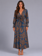 Printed V-Neck Midi Dress
