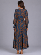 Printed V-Neck Midi Dress