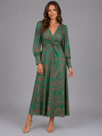 Printed V-Neck Midi Dress