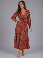 Printed V-Neck Midi Dress