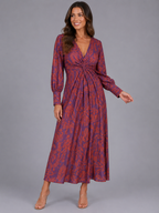 Printed V-Neck Midi Dress