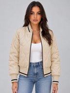 Quilted Bomber Jacket – Ribbed High Neck Zip-Up Coat