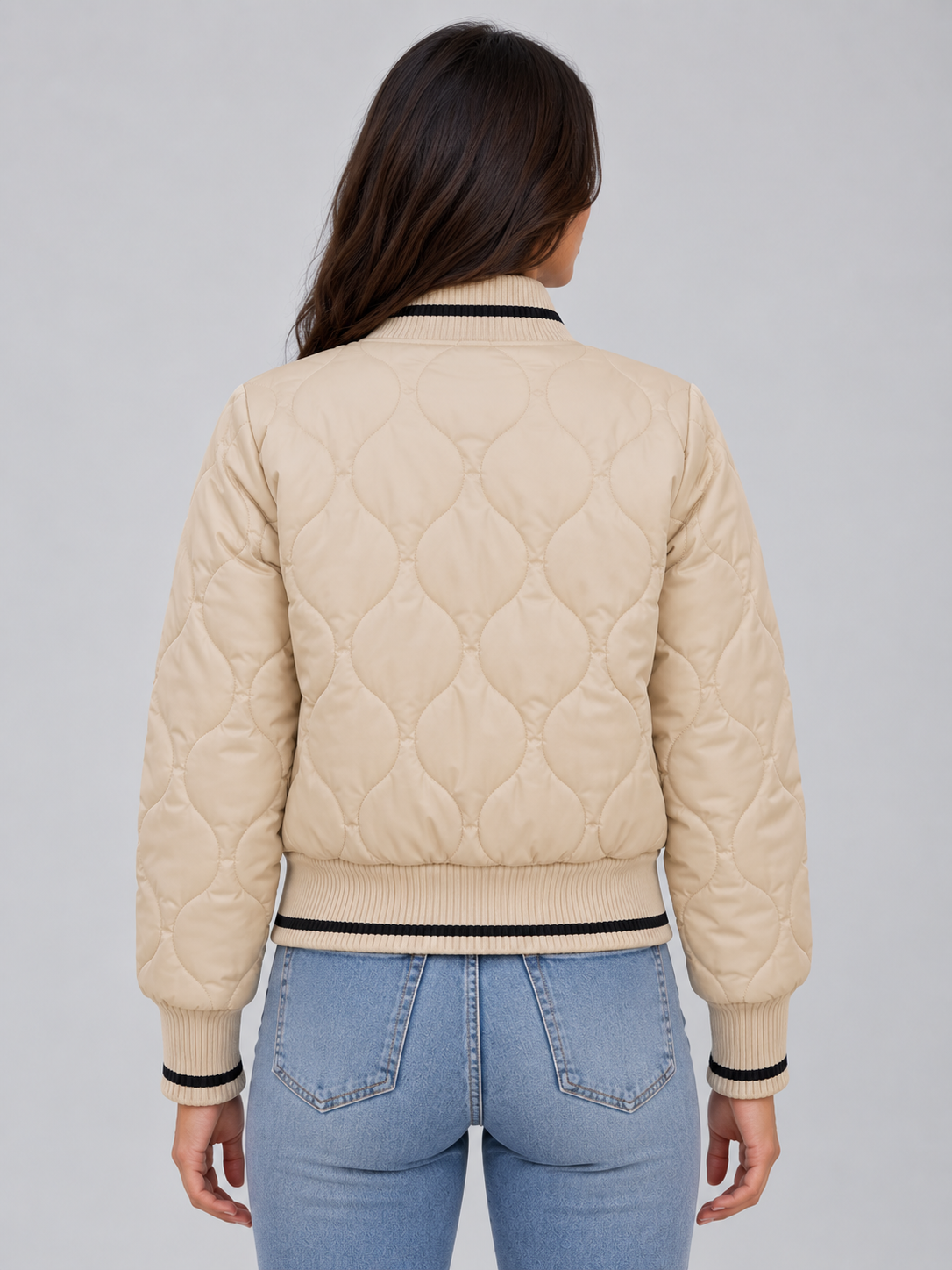 Quilted Bomber Jacket – Ribbed High Neck Zip-Up Coat