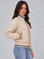 Quilted Bomber Jacket – Ribbed High Neck Zip-Up Coat
