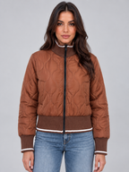 Quilted Bomber Jacket – Ribbed High Neck Zip-Up Coat