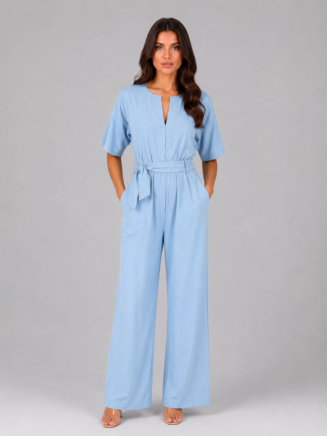 Women's Tie Waist Wide Leg Jumpsuit