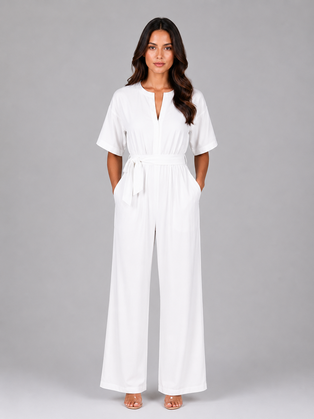 Women's Tie Waist Wide Leg Jumpsuit