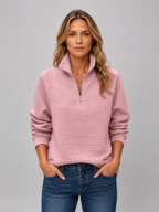 Ribbed Half Zip Pullover – Casual Knit Zip Neck Jumper