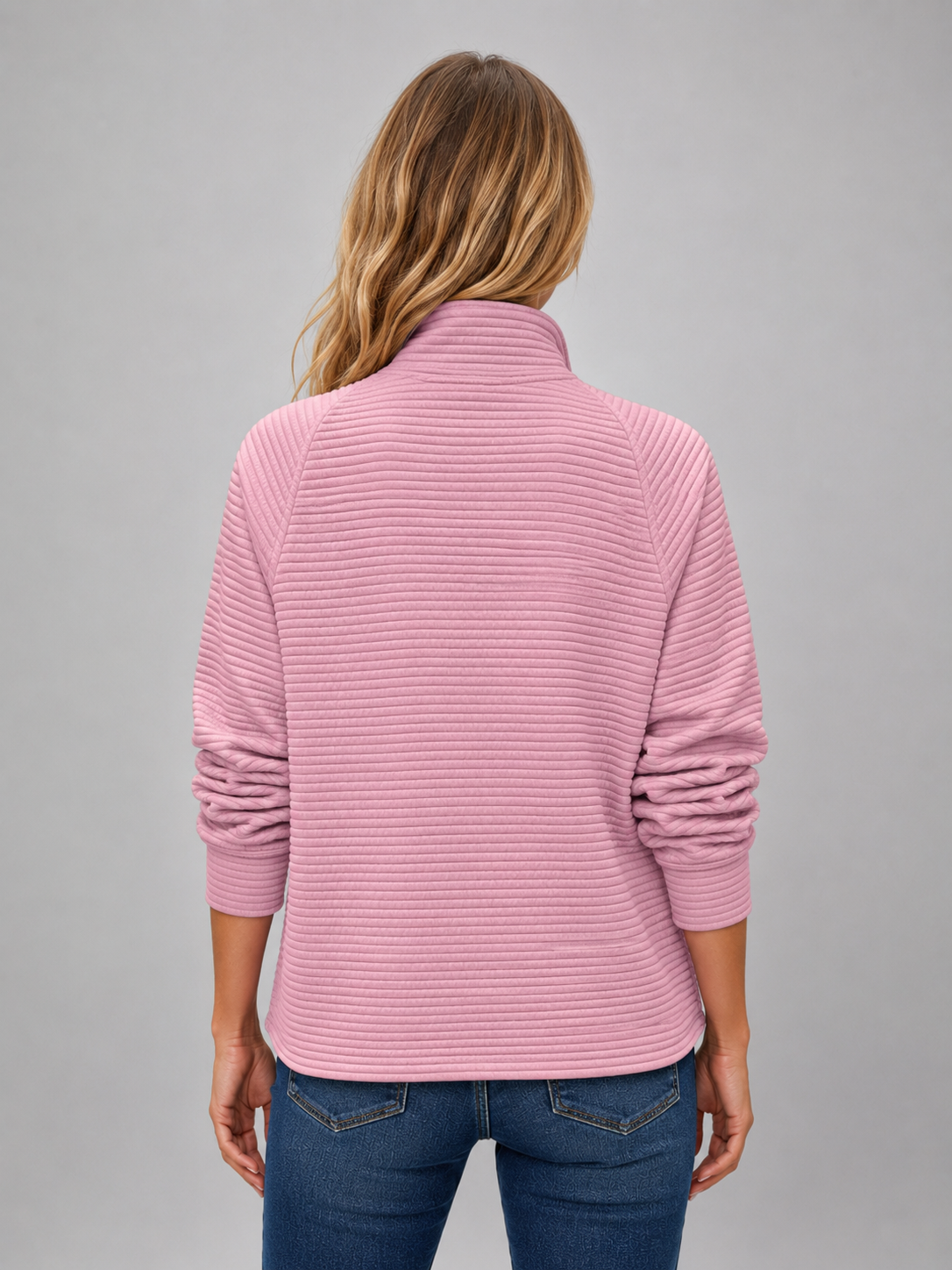 Ribbed Half Zip Pullover – Casual Knit Zip Neck Jumper