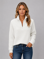 Ribbed Half Zip Pullover – Casual Knit Zip Neck Jumper