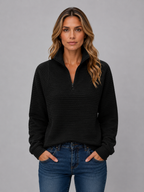 Ribbed Half Zip Pullover – Casual Knit Zip Neck Jumper