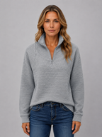 Ribbed Half Zip Pullover – Casual Knit Zip Neck Jumper