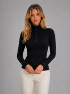 Ribbed Half Zip Top – High Neck Long Sleeve