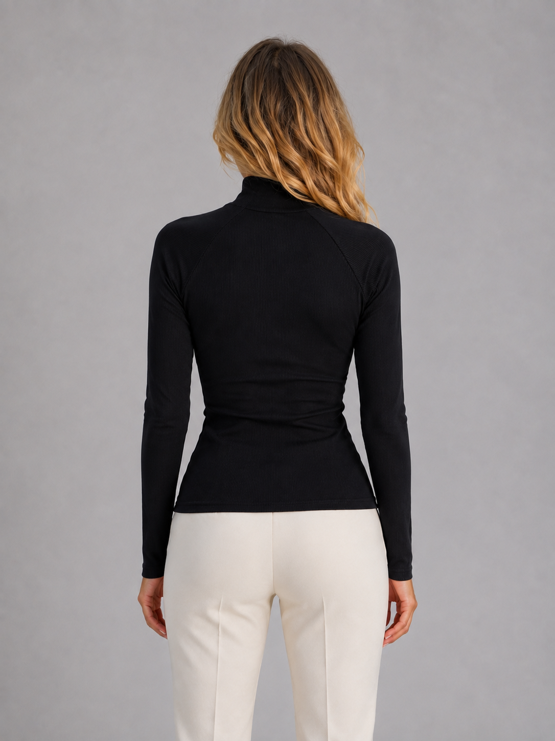 Ribbed Half Zip Top – High Neck Long Sleeve
