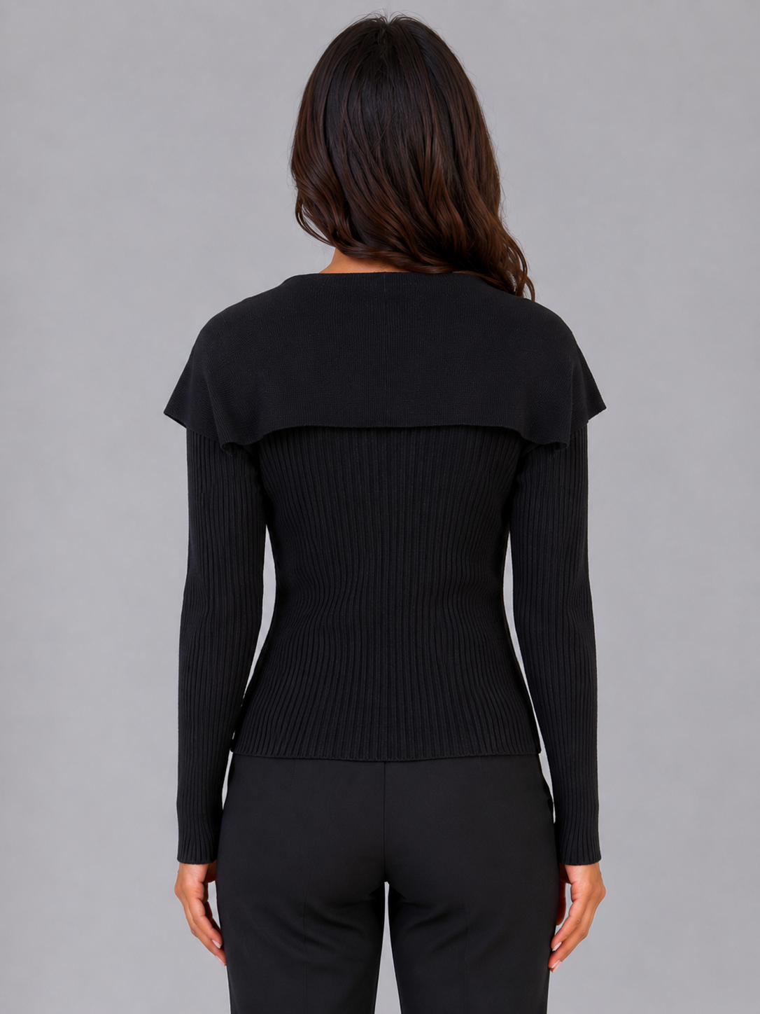 Ribbed Knit Cardigan – Gold Button Cape Collar Jumper