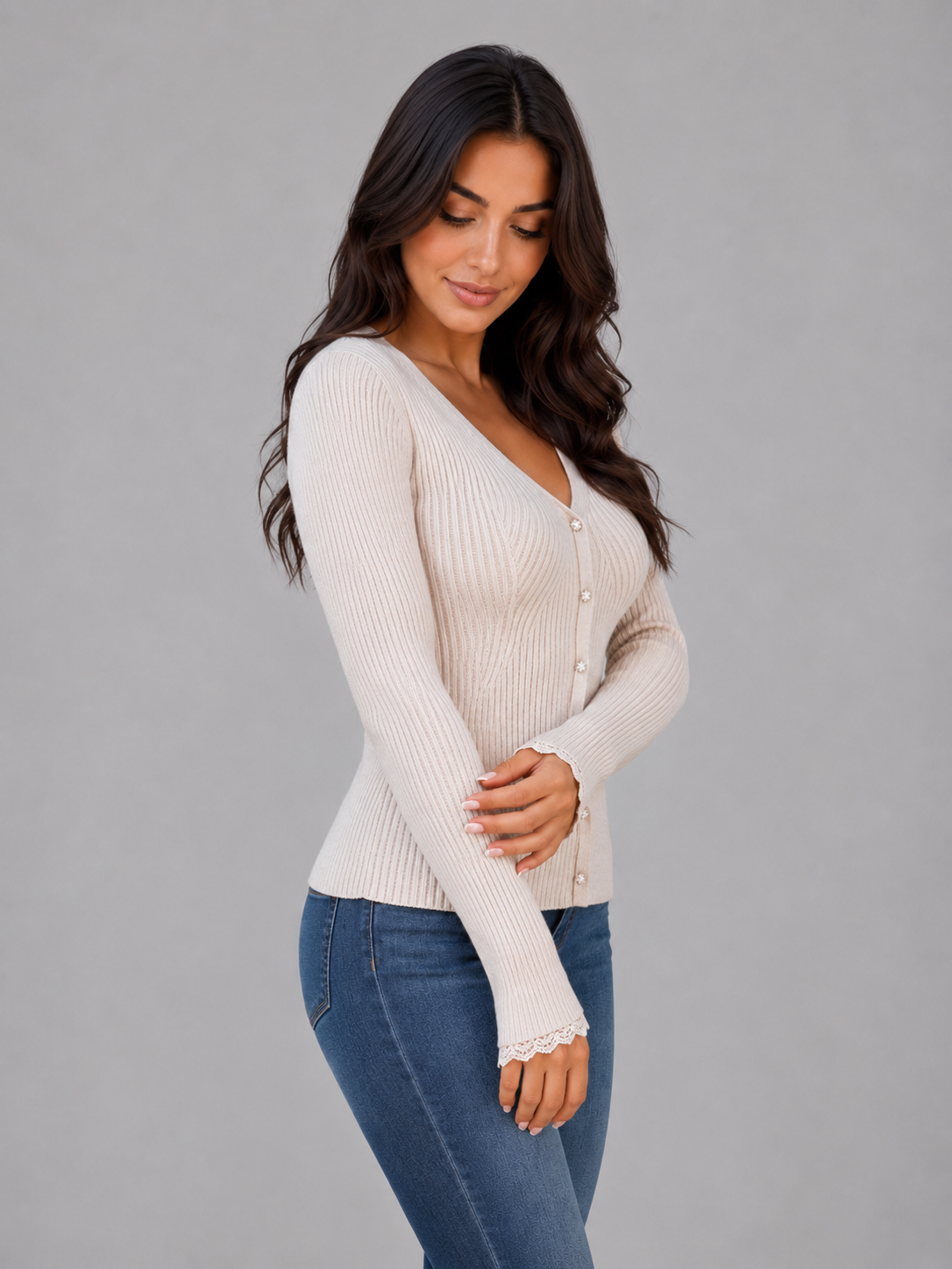 Ribbed Knit Cardigan – V-Neck Button Up Jumper