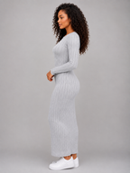 Ribbed Knit Maxi Dress – Long Sleeve Bodycon Style
