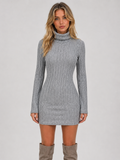 Ribbed Knit Mini Dress – Roll Neck Fitted Long Sleeve