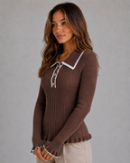 Ribbed Knit Polo Jumper – Long Sleeve Fitted Top
