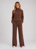 Ribbed Knitted Lounge Set – Roll Neck Jumper & Wide Leg Trousers
