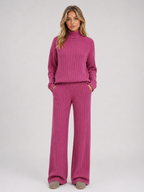 Ribbed Knitted Lounge Set – Roll Neck Jumper & Wide Leg Trousers