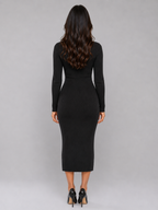Ribbed Knitted Midi Dress – Slim Fit Button Front