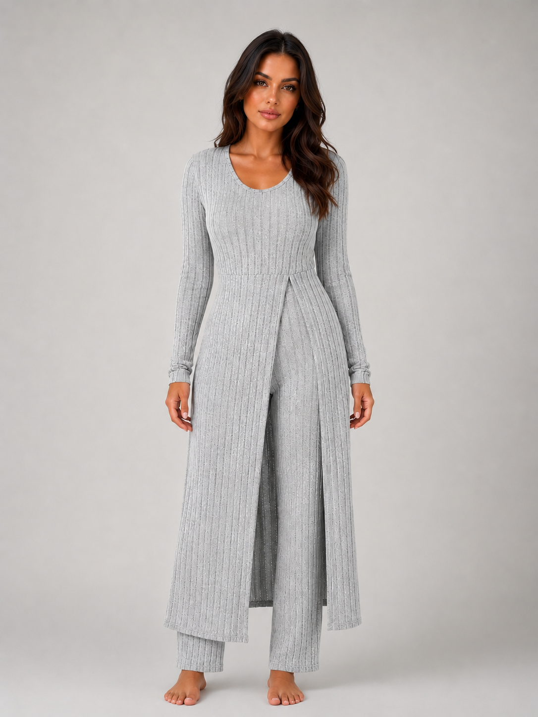 Ribbed Soft Two-Piece Lounge Set - Relaxed Fit Co-Ord