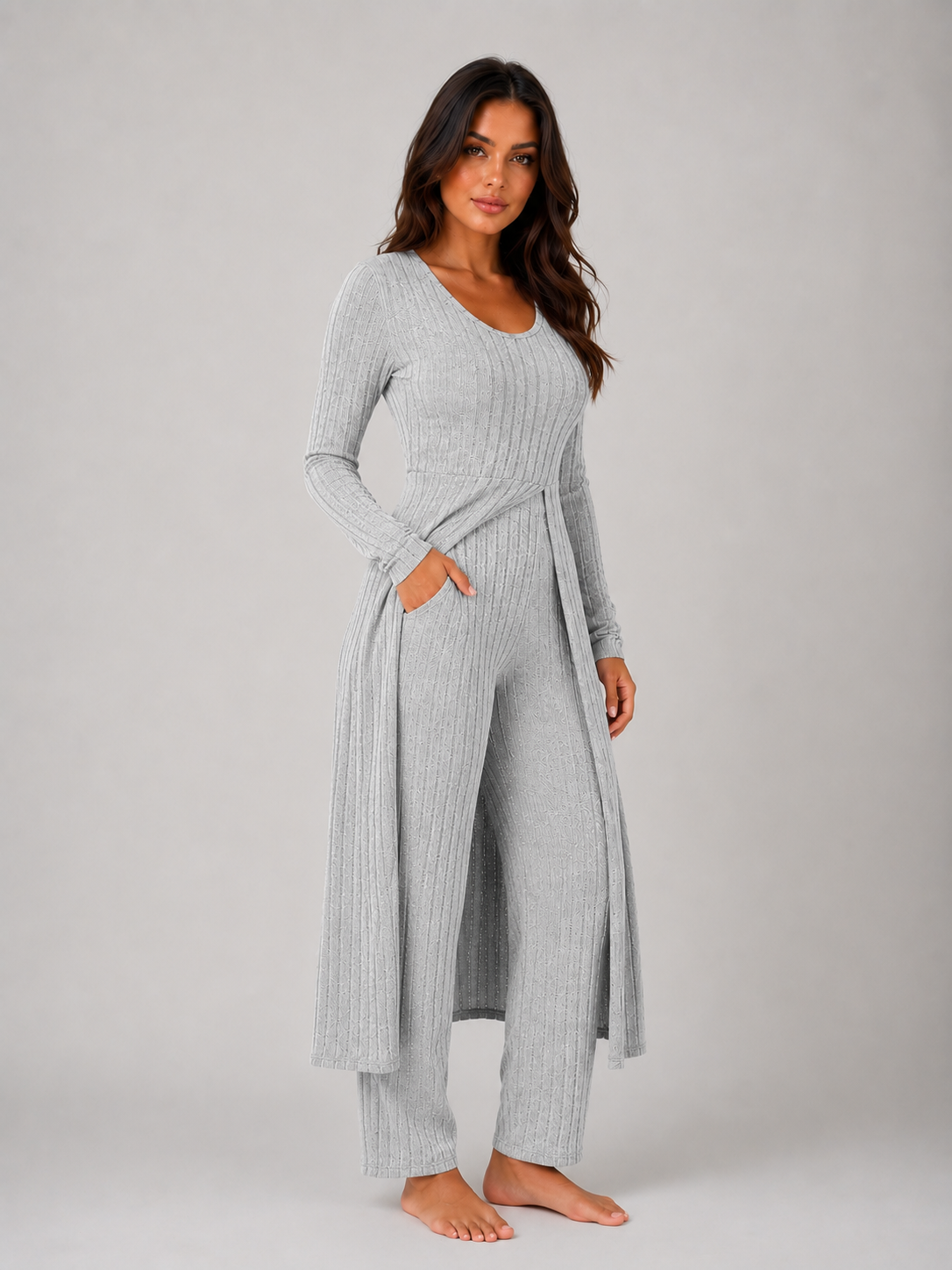 Ribbed Soft Two-Piece Lounge Set - Relaxed Fit Co-Ord