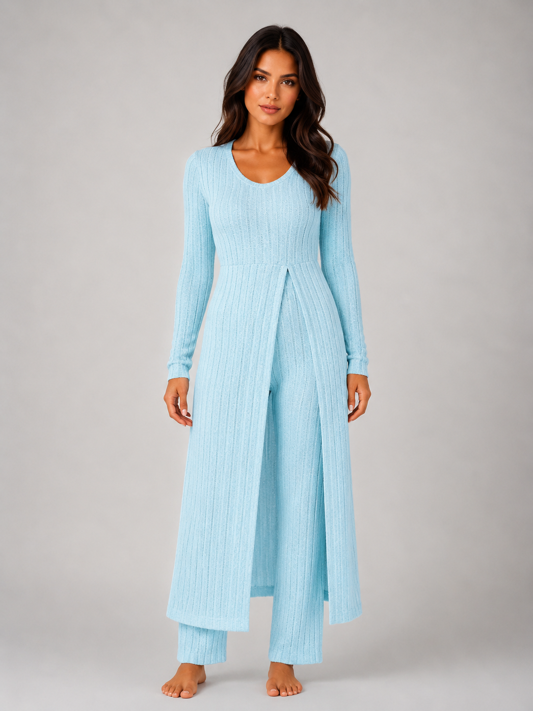Ribbed Soft Two-Piece Lounge Set - Relaxed Fit Co-Ord