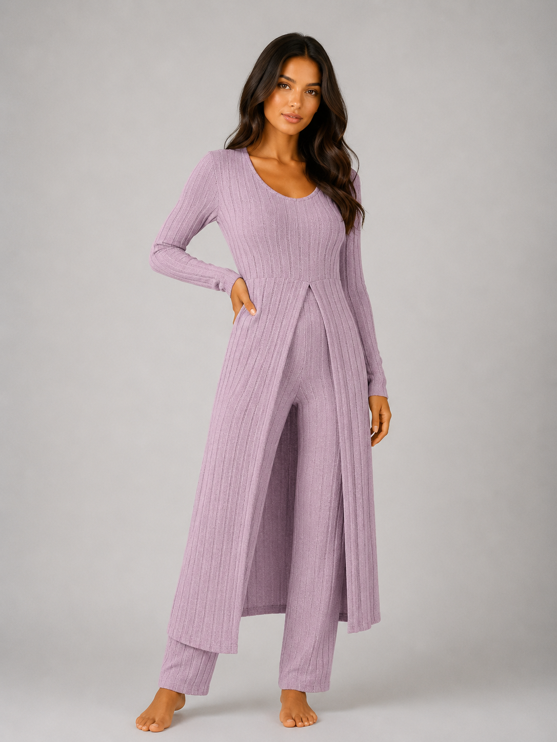 Ribbed Soft Two-Piece Lounge Set - Relaxed Fit Co-Ord