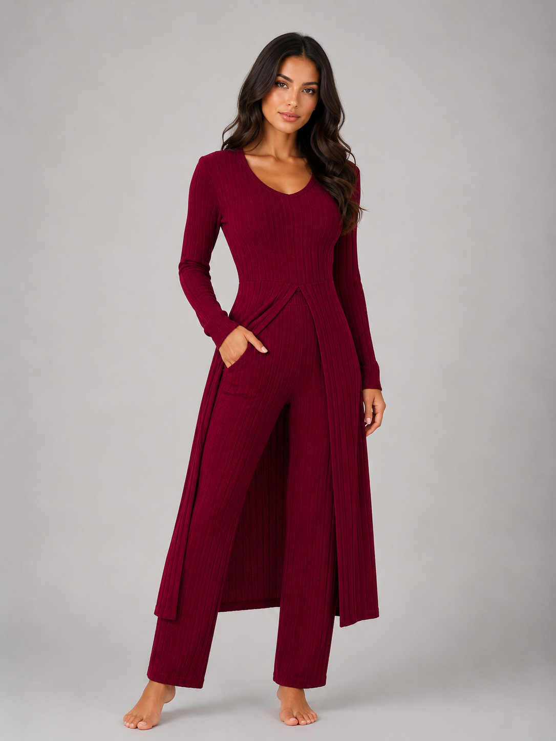 Ribbed Soft Two-Piece Lounge Set - Relaxed Fit Co-Ord