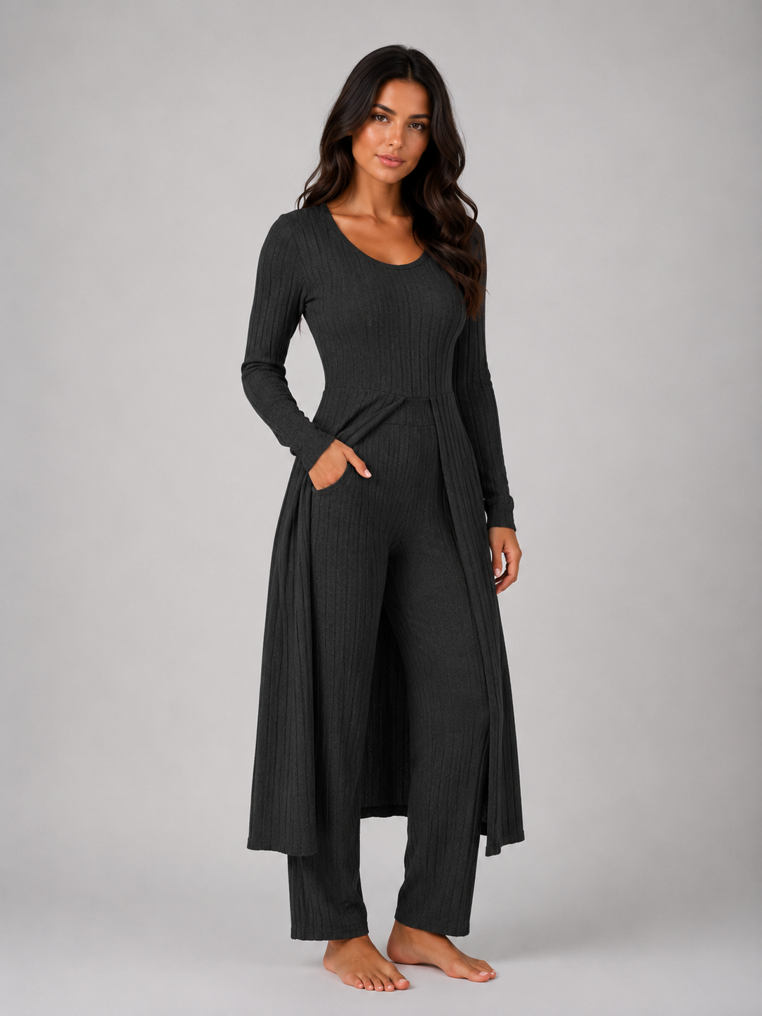 Ribbed Soft Two-Piece Lounge Set - Relaxed Fit Co-Ord