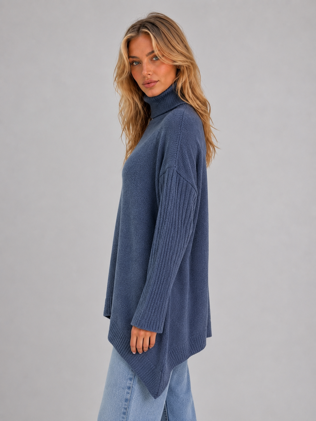 Roll Neck Oversized Jumper – Soft Knit Longline Sweater