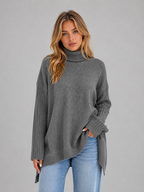 Roll Neck Oversized Jumper – Soft Knit Longline Sweater