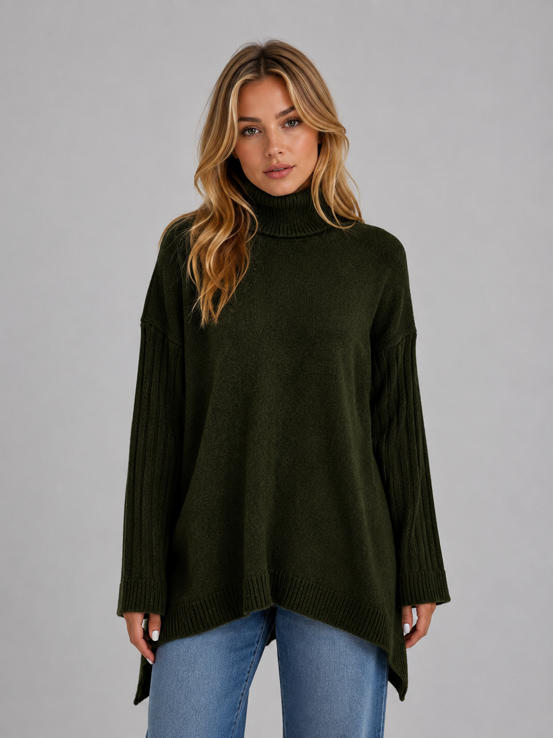 Roll Neck Oversized Jumper – Soft Knit Longline Sweater