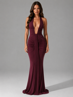 Ruched Halterneck Maxi Dress